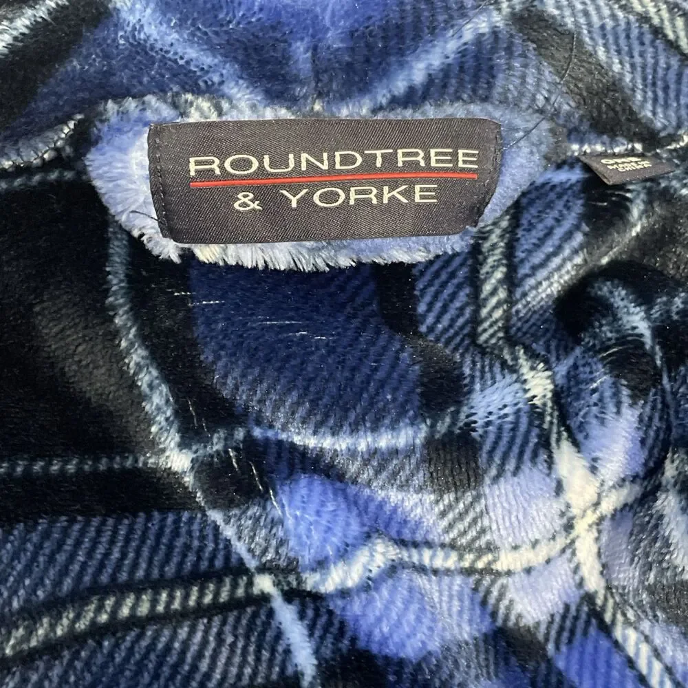 Roundtree & Yorke Men’s Navy Plush Robe One Size Soft Cozy Bath Lounge - Picture 11 of 14